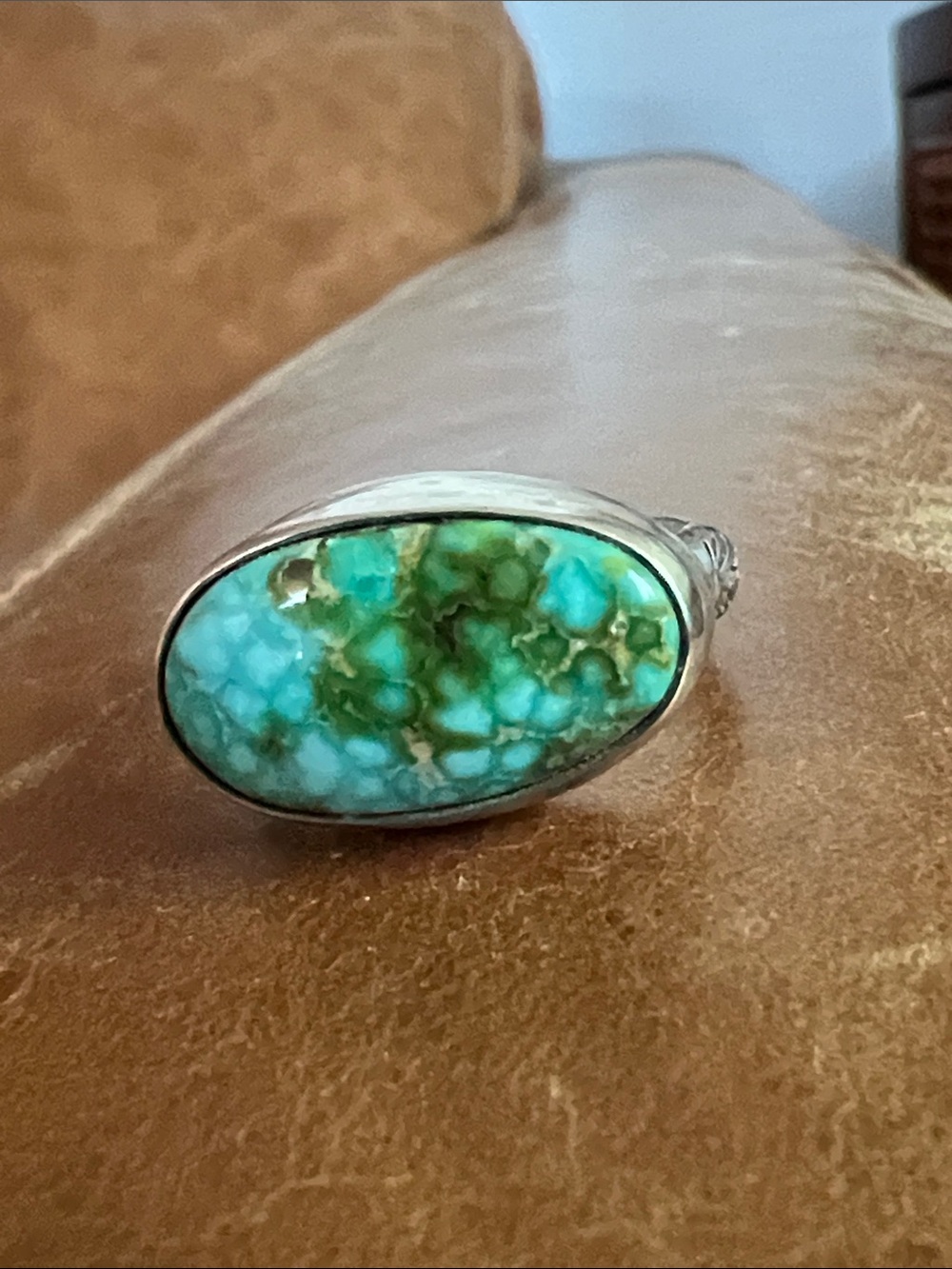 Sterling Silver & Sonoran Gold Turquoise Ring with Single Stamped Band Size 8.5